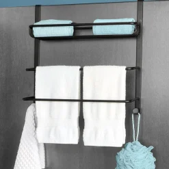 Metal Bathroom Over-the-Door Towel Rack with Storage Shelf