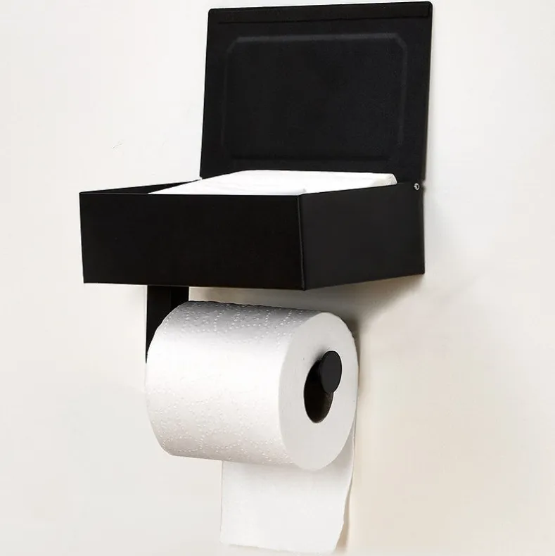 Metal Bathroom Toilet Paper and Wipe Holder - Adhesive or Wall Mount