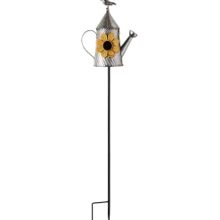 Metal Birdhouse Garden Stakes – Yellow, Red, and Blue Colors