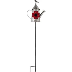 Metal Birdhouse Garden Stakes – Yellow, Red, and Blue Colors