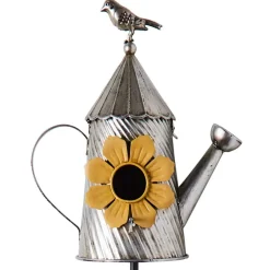 Metal Birdhouse Garden Stakes – Yellow, Red, and Blue Colors