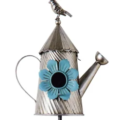 Metal Birdhouse Garden Stakes – Yellow, Red, and Blue Colors