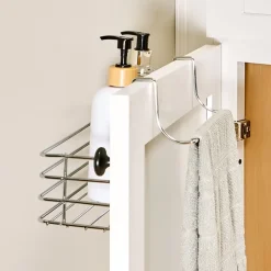 Metal Cabinet Door Organizer Rack with Towel Bar - Kitchen or Bathroom