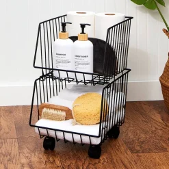 Metal Deep Stackable Storage Bins with Wheels