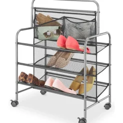 Metal Shoe Storage Rack with Wheels - 4-Tier