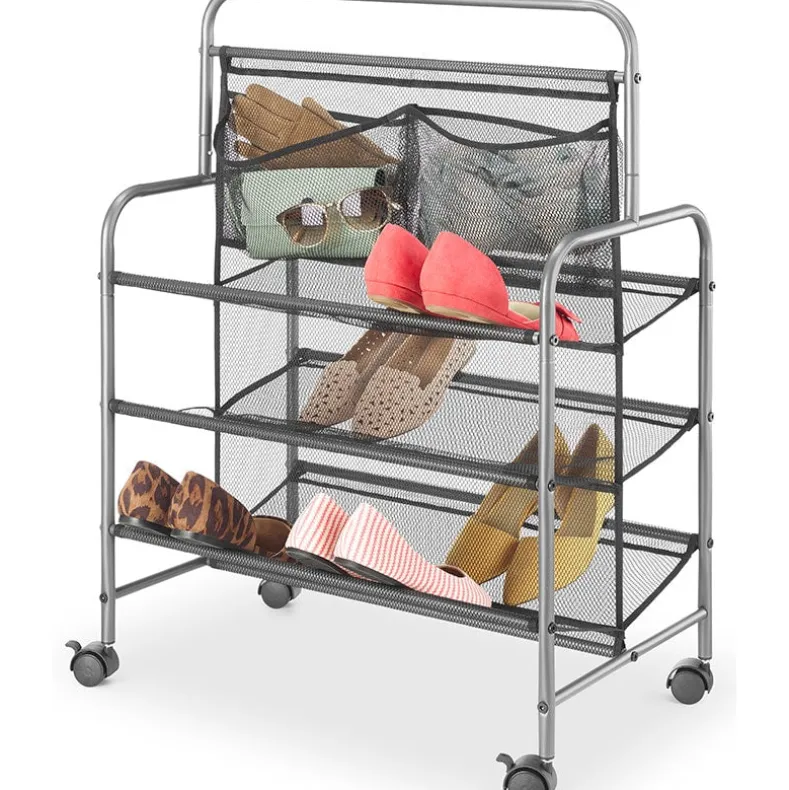 Metal Shoe Storage Rack with Wheels - 4-Tier