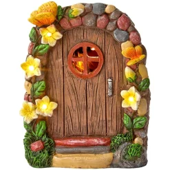 Miniature Solar Fairy Garden Door with Butterfly Accents