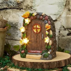 Miniature Solar Fairy Garden Door with Butterfly Accents