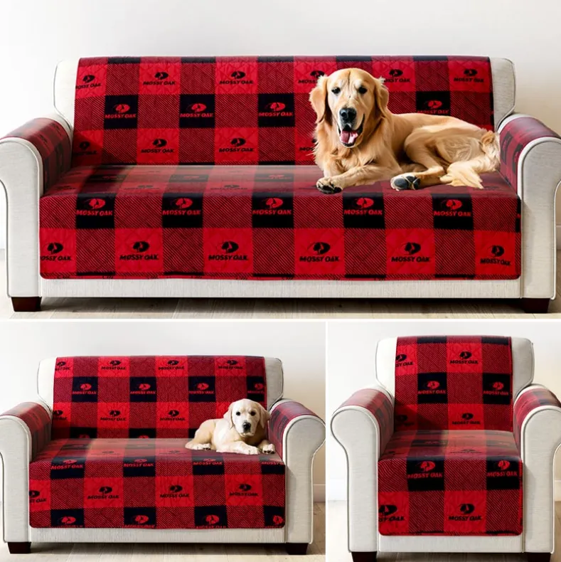 Mossy Oak Red Buffalo Logo Quilted Furniture Cover Chair, Loveseat, Sofa