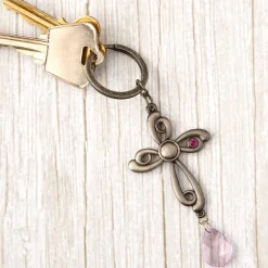 Mother's Day Floral Cross Keychain With Charm