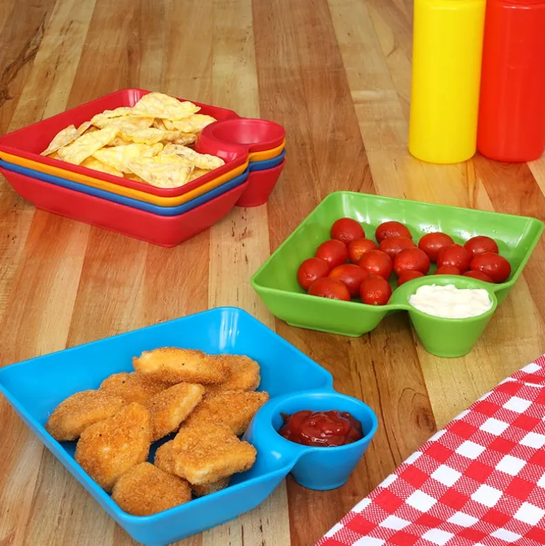Multicolored Chip and Dip Set of 6 Divided Individual Snack Trays