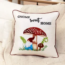 Mushroom Garden Embroidered Decorative Pillow
