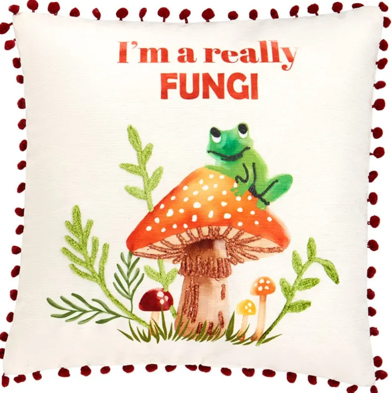 Mushroom Garden Embroidered Decorative Pillow