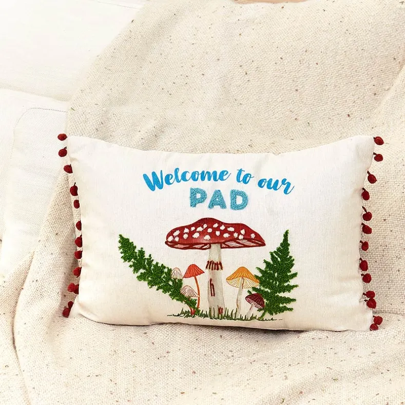Mushroom Garden Embroidered Decorative Pillow