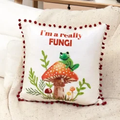 Mushroom Garden Embroidered Decorative Pillow