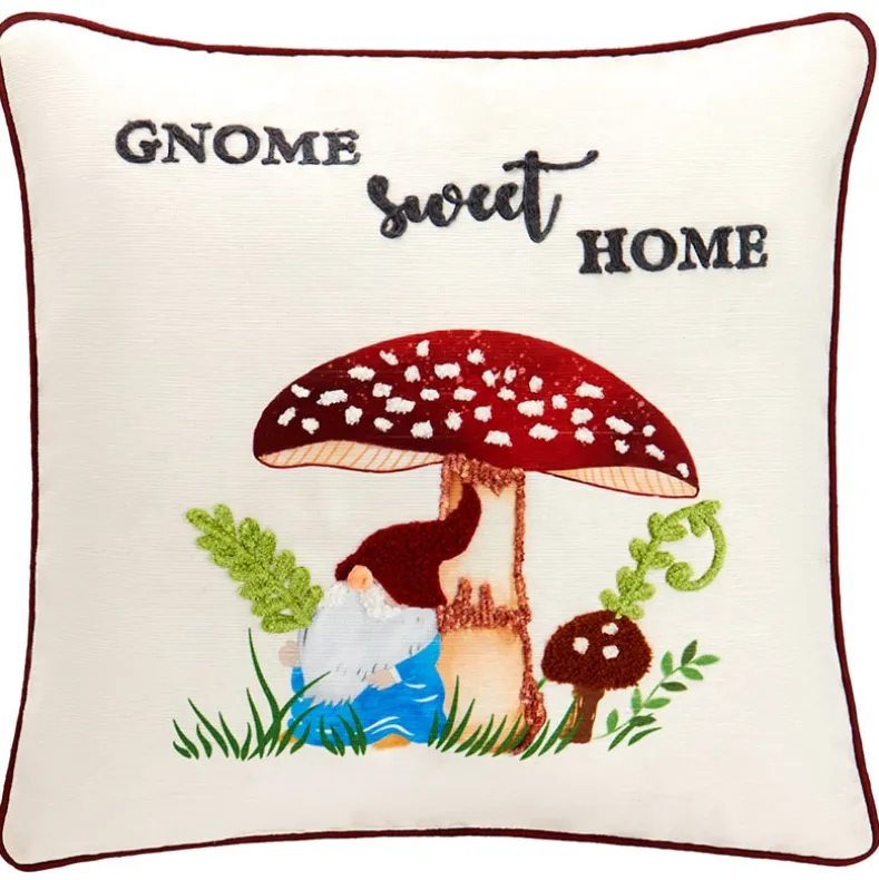 Mushroom Garden Embroidered Decorative Pillow