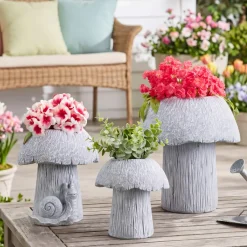 Mushroom Planter Gray Large Medium or Small Garden