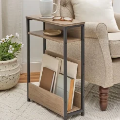 Narrow End Table with Shelf and Magazine Holder - 24"H