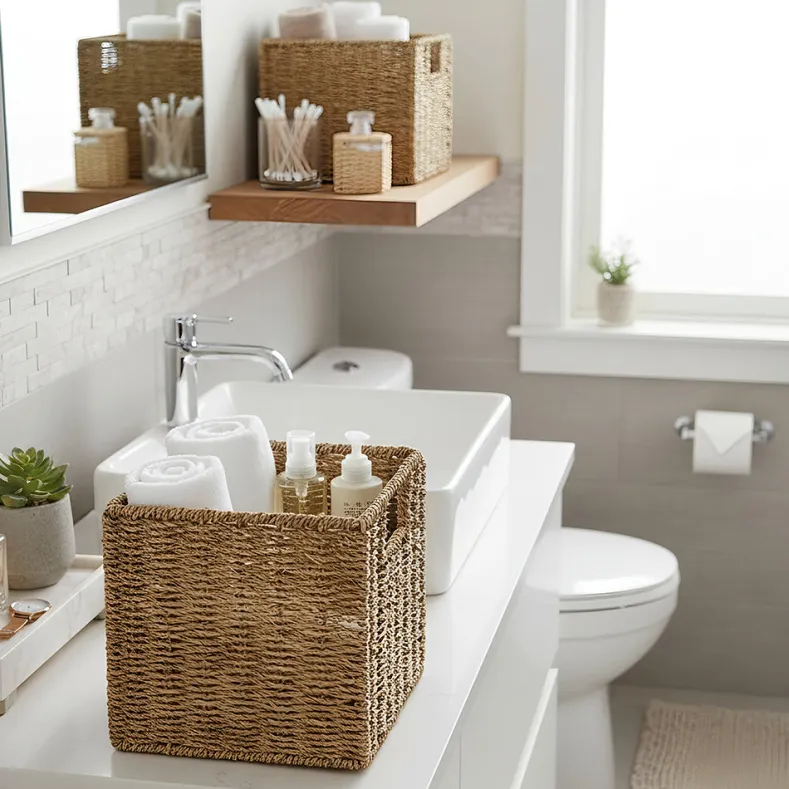 Narrow Storage Tower with 6 Shelves or Set of 2 Wicker Baskets