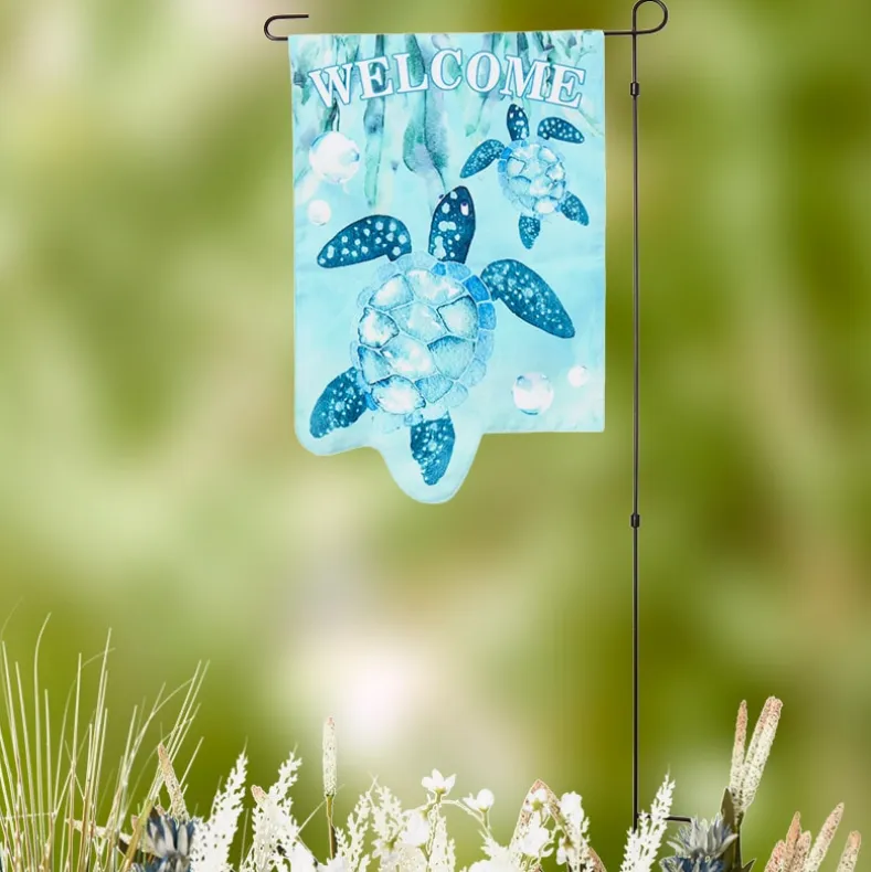 Nature-Themed Welcome Garden Flag With Stake – Turtle or Beach Chair