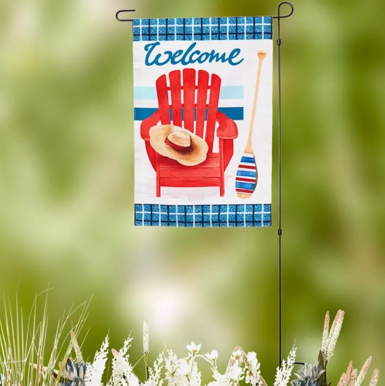 Nature-Themed Welcome Garden Flag With Stake – Turtle or Beach Chair