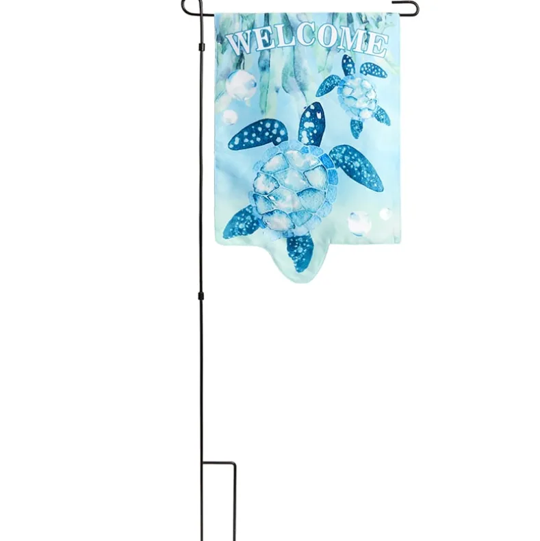 Nature-Themed Welcome Garden Flag With Stake – Turtle or Beach Chair