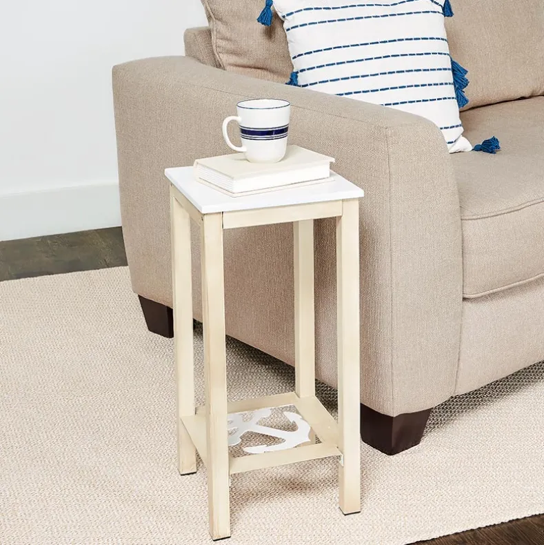 Nautical Accent Wooden End Tables - Anchor or Wheel Design