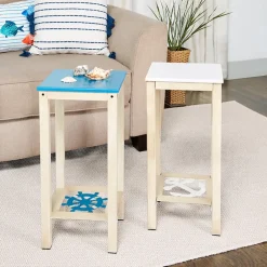 Nautical Accent Wooden End Tables - Anchor or Wheel Design