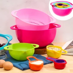 Nested Mixing Bowl and Measuring Cup Set Multicolored Plastic