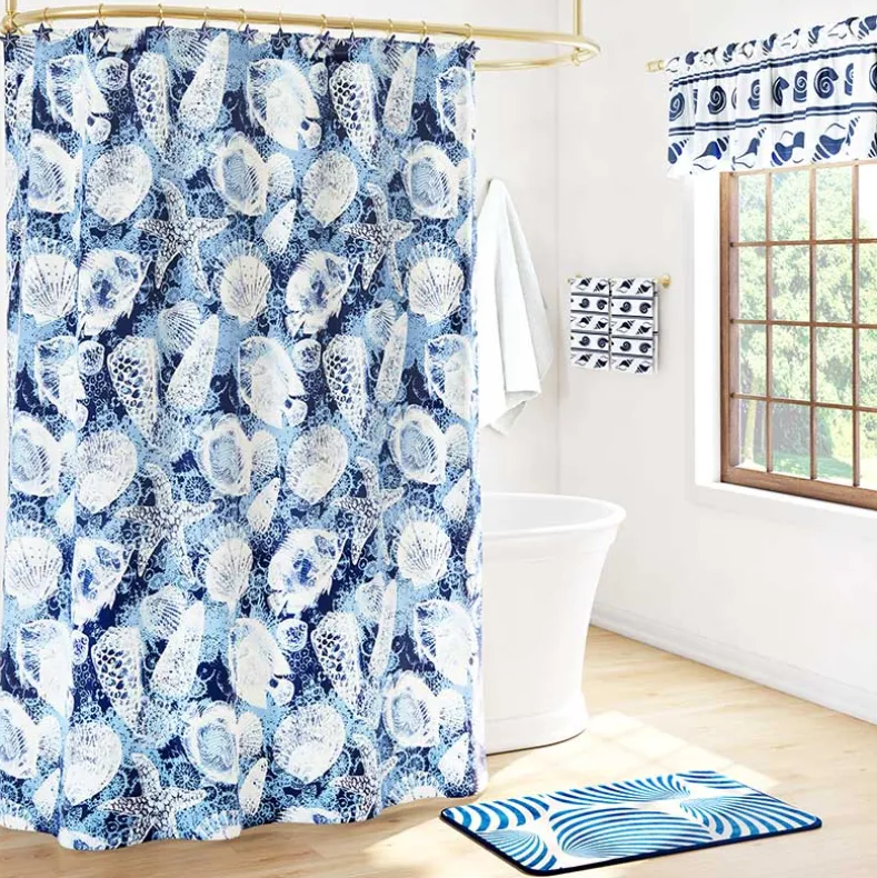 Niko Bath Collection, Shower Curtain, Hooks, Valance, Hand Towels, and Rug