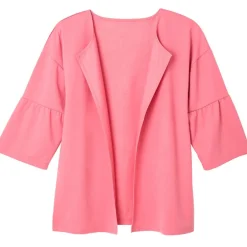 Open Front Cardigan with Ruffle 3/4 Sleeve