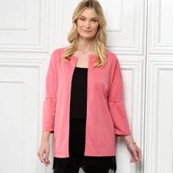 Open Front Cardigan with Ruffle 3/4 Sleeve