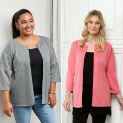 Open Front Cardigan with Ruffle 3/4 Sleeve