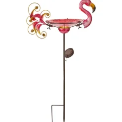 Outdoor Solar Birdbath and Feeder with Stake Turtle or Flamingo
