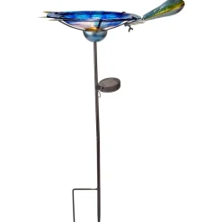 Outdoor Solar Birdbath and Feeder with Stake Turtle or Flamingo