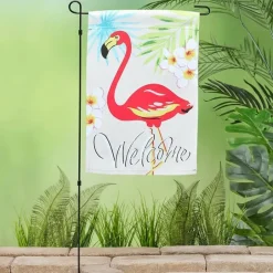 Outdoor Welcome Flamingo Garden Flag with Flag Pole
