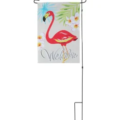 Outdoor Welcome Flamingo Garden Flag with Flag Pole