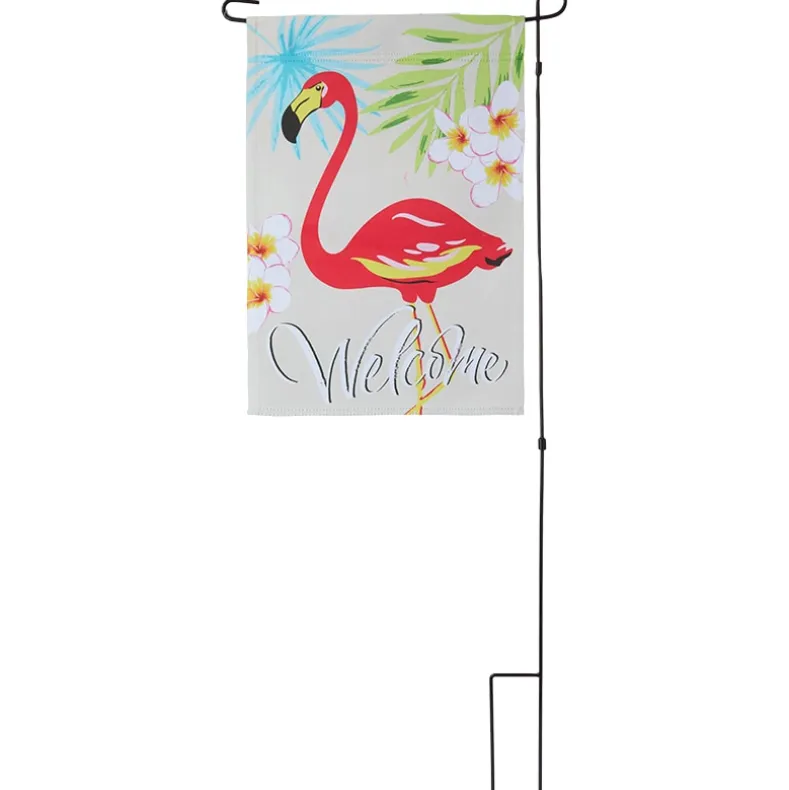 Outdoor Welcome Flamingo Garden Flag with Flag Pole