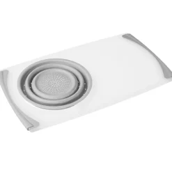 Over the Sink Kitchen Cutting Board with Collapsible Colander