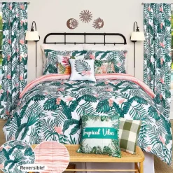 Palm Floral Reversible Full/Queen or King Comforter Set, Decorative Pillow
