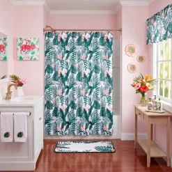 Palm Floral Shower Curtain, Bath Rug, Hand Towels, Valance, or Hooks