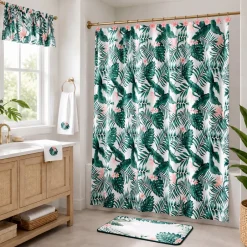 Palm Floral Shower Curtain, Bath Rug, Hand Towels, Valance, or Hooks