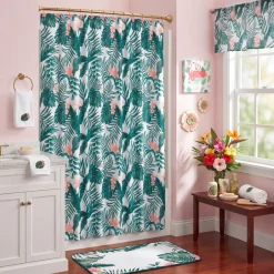 Palm Floral Shower Curtain, Bath Rug, Hand Towels, Valance, or Hooks