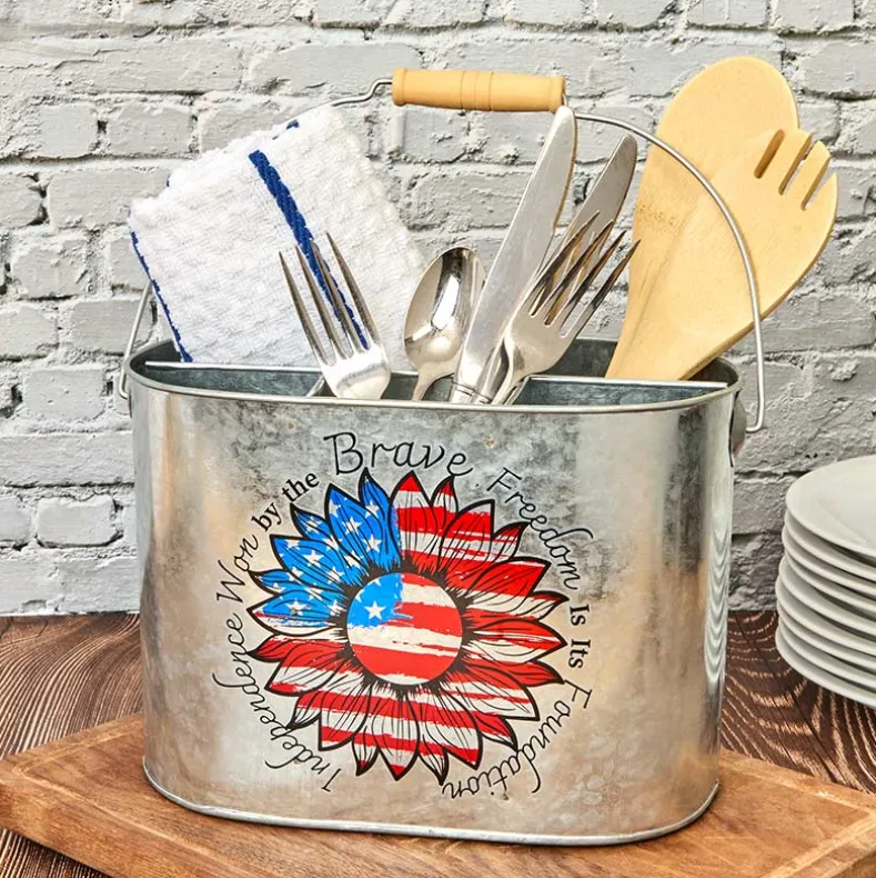 Patriotic American Metal Serving Utensil Caddy