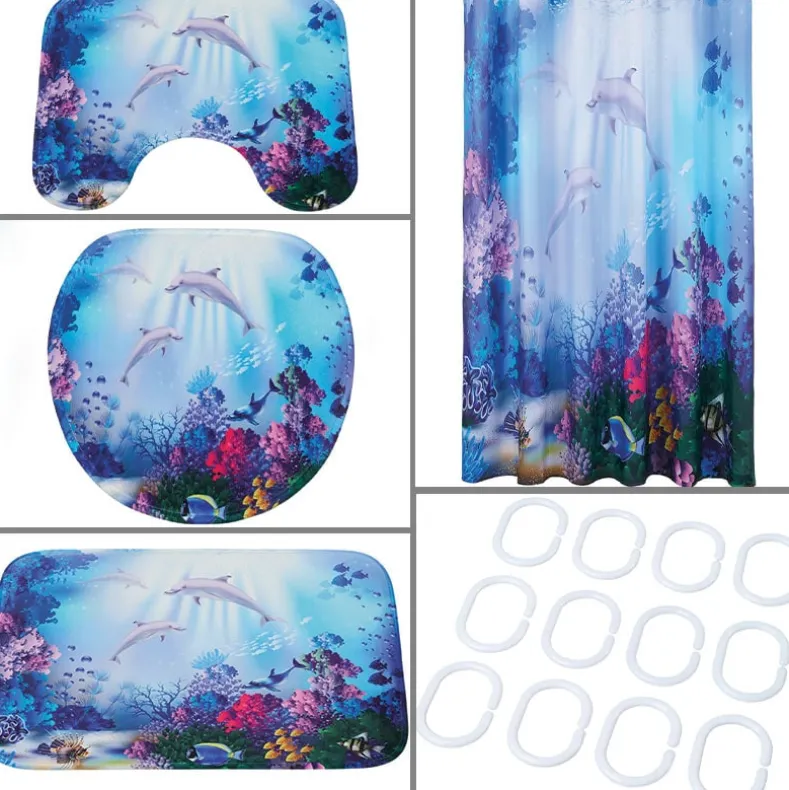 16-Pc Dolphin Bath Set with Memory Foam Rugs