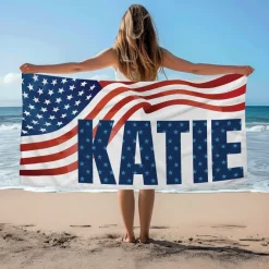 Personalized American Flag Big Bold Name Beach Towel