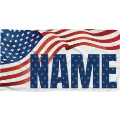 Personalized American Flag Big Bold Name Beach Towel