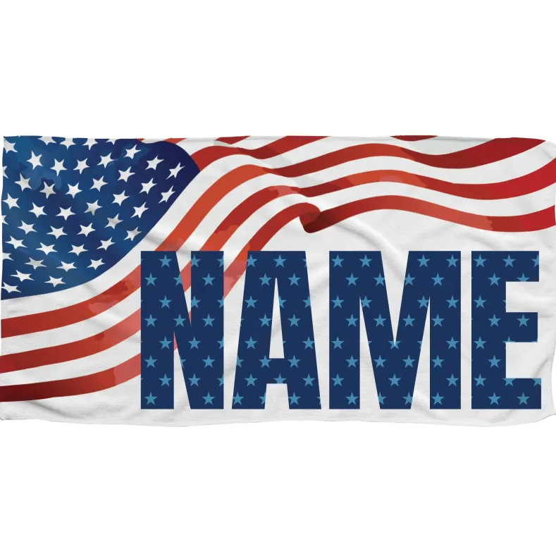 Personalized American Flag Big Bold Name Beach Towel
