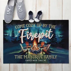 Personalized Cozy Fire Pit Thin Doormat