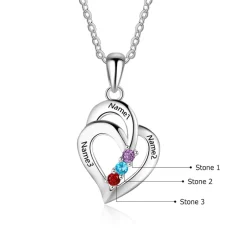 Personalized Double Heart Necklace Sterling Silver